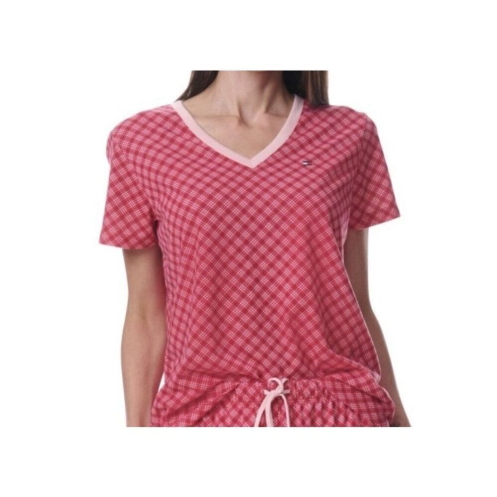 NWT Tommy Hilfiger Printed Short-Sleeve Tee VDay Plaid Tango Sleepwear Shirt L